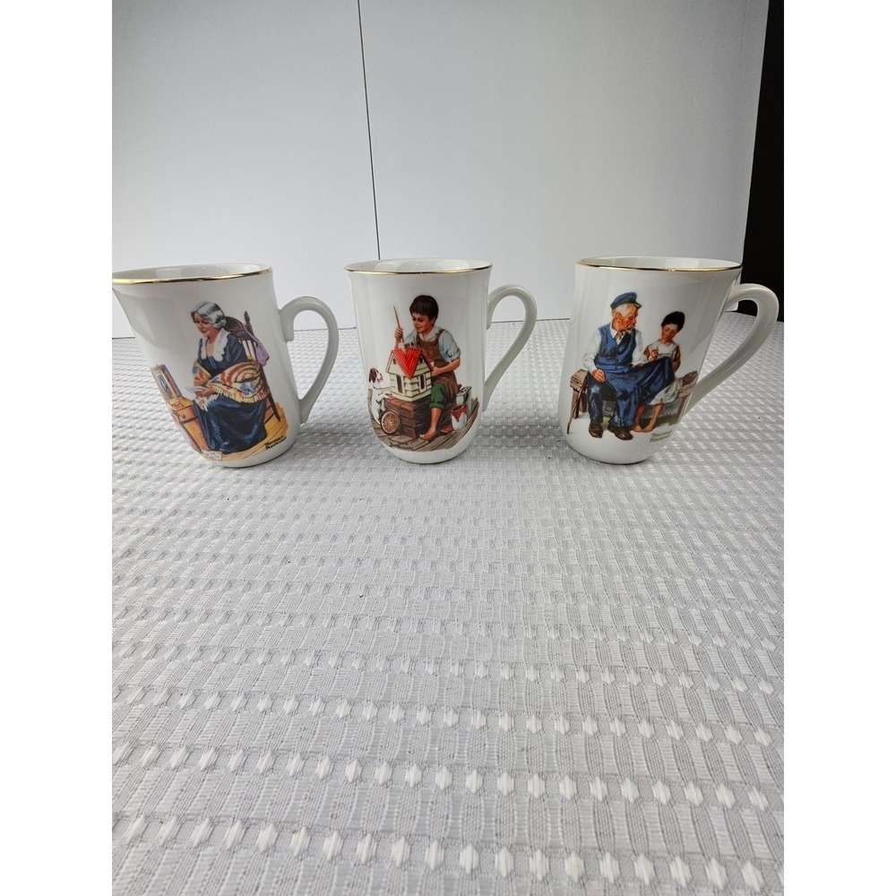 Vintage Norman Rockwell Museum Series 1982 Mugs.  Set of‎ Three